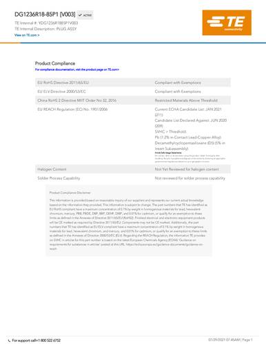 teconnectivity TE Connectivity YDG1236R1885P1V003 Bag 1St.