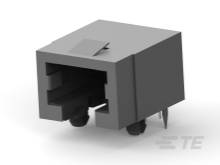 Ein rechteckiger Ethernet-Anschluss mit acht Kontaktpunkten. Er ist bereit zur Montage auf einer Leiterplatte.