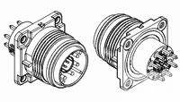 Technische Zeichnung zweier Kupplungskomponenten, die mechanisch zusammenpassen. Links: Stecker; Rechts: Buchse.