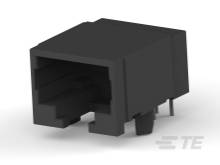 Ein schwarzer RJ11-Buchsenstecker mit rechteckiger Form und mehreren Anschlussstiften, geeignet für Telefondatenverbindungen.