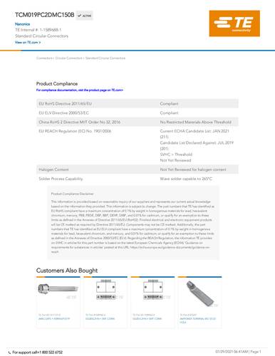 teconnectivity TE Connectivity 1-1589688-1 Package 1St.
