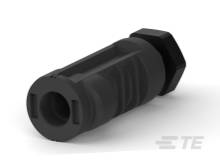 Ein schwarzer, zylindrischer Schalldämpfer mit strukturierter Oberfläche und Sechskantverschlusskappe auf der rechten Seite.