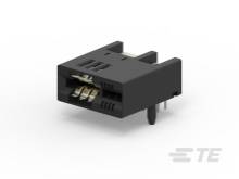 Ein schwarzer elektrischer Steckverbinder mit vier Metallstiften, zur Verwendung in elektronischen Geräten.