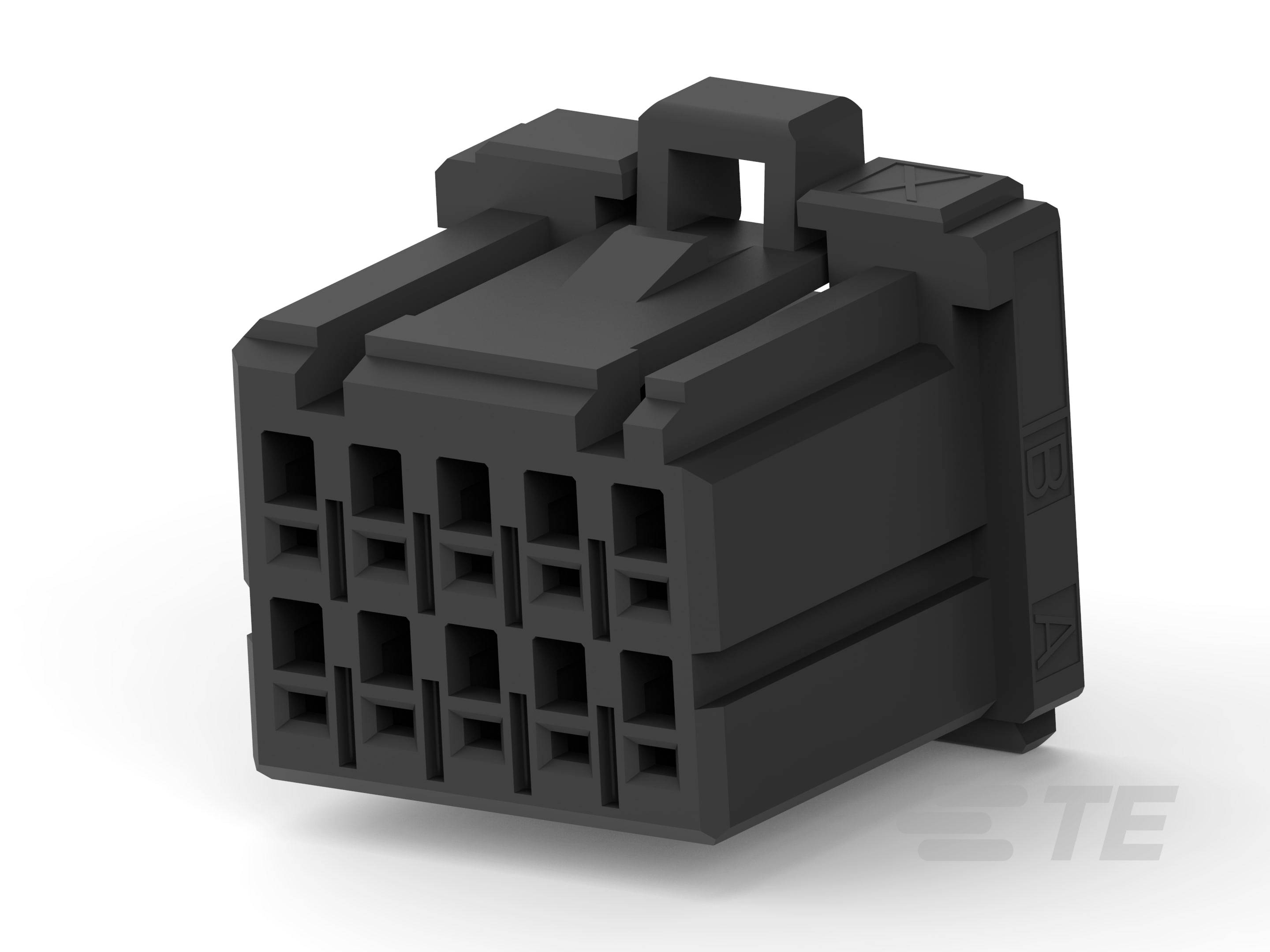 Schwarzer, rechteckiger Steckverbinder mit zwei Reihen von rechteckigen Löchern, geeignet für elektronische Verbindungen.