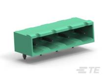 Grüner rechteckiger Kunststoffstecker mit vier Steckplätzen und zwei kleinen Steckfüßen.