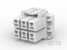 Ein weißer 6-poliger, rechteckiger Steckverbinder mit Rastmechanismus, häufig für elektronische Verbindungen in Geräten verwendet.