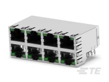 Ein rechteckiges Netzwerkmodul mit acht RJ-45-Anschlüssen in zwei Reihen, geeignet für Ethernet-Verbindungen.