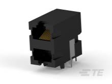 Ein schwarzer RJ45-Buchsenanschluss mit Metallpins, geeignet für Netzwerkverbindungen.