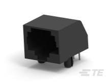 Ein schwarzer RJ45-Modularstecker, der zur Montage bereit ist. Er hat Metallkontakte und zeigt die Öffnung für ein Netzwerkkabel.