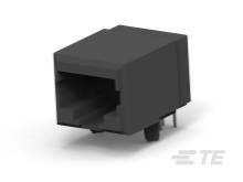 Schwarzer RJ45-Buchsenanschluss mit acht Anschlusskontakten, geeignet für Netzwerk- und Internetverbindungen.