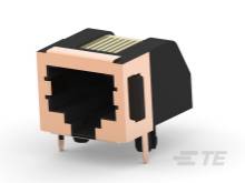 Ein schwarzer RJ45-Stecker mit goldfarbenen Kontakten, typischerweise verwendet für Ethernet-Verbindungen in Netzwerkkabeln.