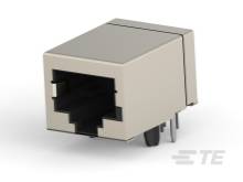 Ein RJ45-Buchsensteckverbinder in Nahaufnahme, der üblicherweise für Netzwerkverbindungen wie Ethernet verwendet wird.