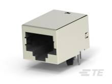 Ein RJ45-Ethernet-Buchsenanschluss aus Kunststoff, zur Verwendung mit LAN-Kabeln.