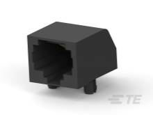 Schwarze Netzwerkschnittstelle, typischer RJ-45-Stecker, zur Verbindung von Ethernet-Kabeln bei Computernetzwerken.