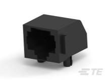 Schwarzer RJ45-Netzwerkbuchsenabschnitt in rechteckiger Form, perspektivisch von schräg oben angezeigt.