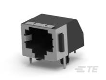 RJ45-Buchse, Frontansicht. Quadratische Form mit acht Kontaktanschlüssen. Häufig verwendet für Netzwerkverbindungen.