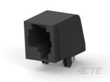 Gesicht eines schwarzen RJ45-Netzwerkanschlusses, geeignet für Ethernet-Kabel, zur Verbindung von Computern oder anderen Geräten im Netzwerk.