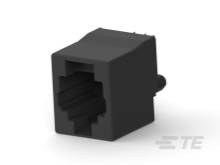 Schwarzer RJ45-Netzwerksteckeradapter mit quadratischer Form und rechteckiger Buchse für Netzwerkkabelverbindung.