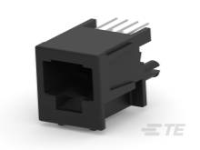 Schwarze RJ11-Buchse mit sechs Anschlüssen für Telefonkabelverbindungen, seitliche Ansicht.