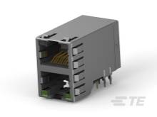 Grauer RJ45-Buchsenanschluss für Ethernet-Netzwerke mit mehreren Metallpins.