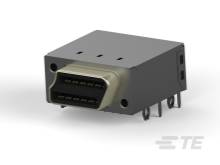 Ein rechteckiger elektronischer Anschluss mit mehreren Kontaktstiften, möglicherweise für Datenübertragung oder Kommunikation geeignet.