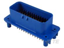 Blauer elektrischer Stecker mit vielen Kontakten, rechteckige Form, verwendet für Verbindungen in elektronischen Geräten.