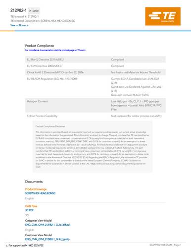 TE Connectivity 212982-1 Package