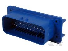 Blauer elektronischer Steckverbinder mit mehreren Kontaktpins, rechteckige Form, wird verwendet zum Verbinden von Kabeln in elektronischen Geräten.