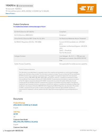 TE Connectivity 1924292-6 Package