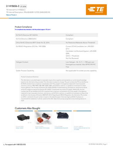 TE Connectivity 2-1418656-3 Tray