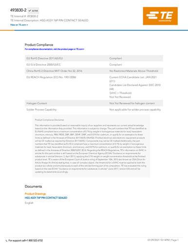 TE Connectivity 493830-2 1 St. Package