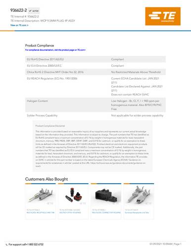 TE Connectivity 936622-2 Tray