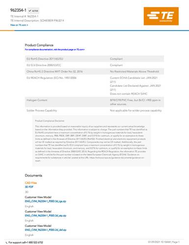 TE Connectivity 962354-1 Carton