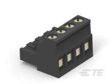 Stecker mit vier Buchsen und seitlichem Anschluss, Schwarz, für Elektroverbindungen. Geeignet für Leiterplattenmontage.