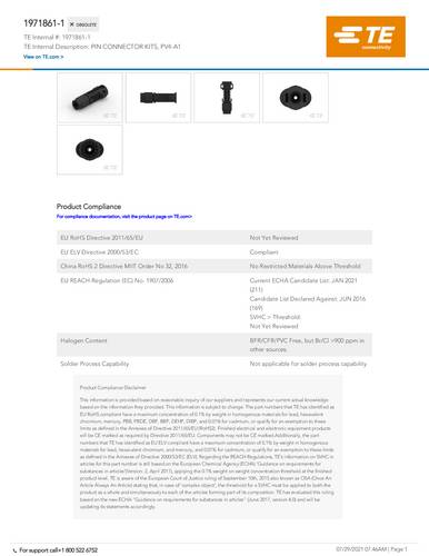 TE Connectivity Solar Installation Market 1971861-1 Inhalt