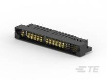 Schwarzer elektrischer Steckverbinder mit mehreren goldenen Pins in einer Reihe; verwendet für elektronische Verbindungen.