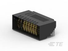 Schwarzer elektrischer Steckverbinder mit mehreren goldenen Pins, verwendet für die Verbindung von elektronischen Bauteilen.