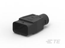 Schwarzer Steckverbinder mit rechteckigem Gehäuse, seitlich gezeigt. Hauptsächlich für elektronische Verbindungen verwendet.