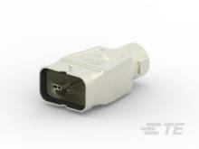 Steckverbinder mit rechteckiger Form, helle Farbgebung, zeigt innere Kontakte; geeignet für elektrotechnische Anwendungen.