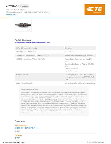 TE Connectivity Solar Installation Market 2-1971862-1 Inhalt