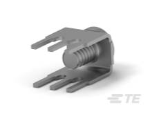 Eine graue Metallhalterung mit Schraubenfaden und zwei Zinken, die seitlich hervorstehen. Geeignet zur Befestigung kleiner Teile.