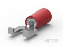 Metallisches U-förmiges Bauteil mit rotem Kunststoffüberzug, möglicherweise ein elektrischer Anschluss oder Stecker.