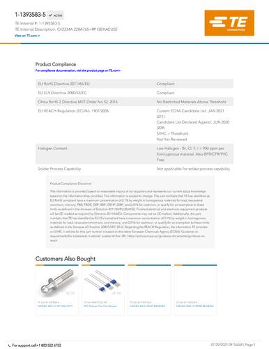 TE Connectivity 1-1393583-5 1 St. Tray