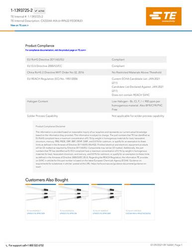 TE Connectivity 1-1393725-2 1 St. Tray