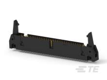 Eine schwarze, flache Buchse mit goldenen Anschlüssen, geeignet für elektronische Verbindungen. Sie hat an beiden Enden Halterungen.
