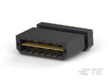 Zwei schwarze Steckverbinder mit vielen goldenen Pins, die parallel zueinander angeordnet sind. Sie scheinen für elektronische Verbindungen.