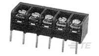 Schwarze Terminalleiste mit mehreren Schraubklemmen und Metallstiften, geeignet für elektronische Verbindungen und Schaltungen.