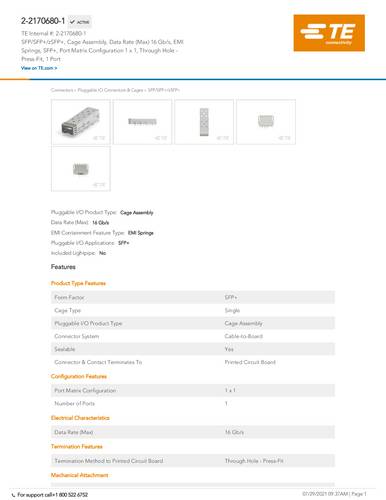 TE Connectivity 2-2170680-1 Tray