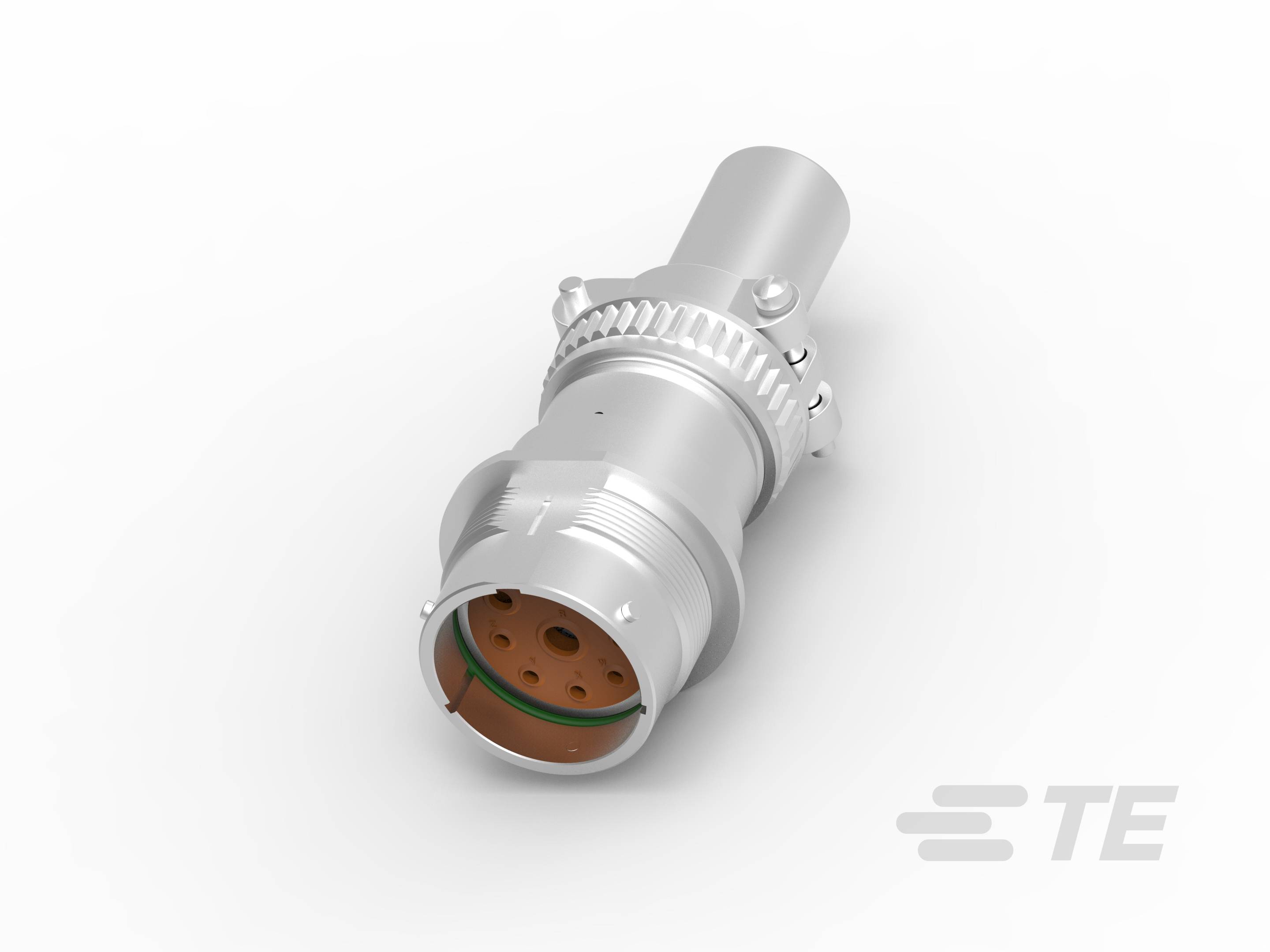 Ein silberner, zylinderförmiger Stecker mit mehreren Steckplätzen, geeignet für industrielle oder elektronische Anwendungen.