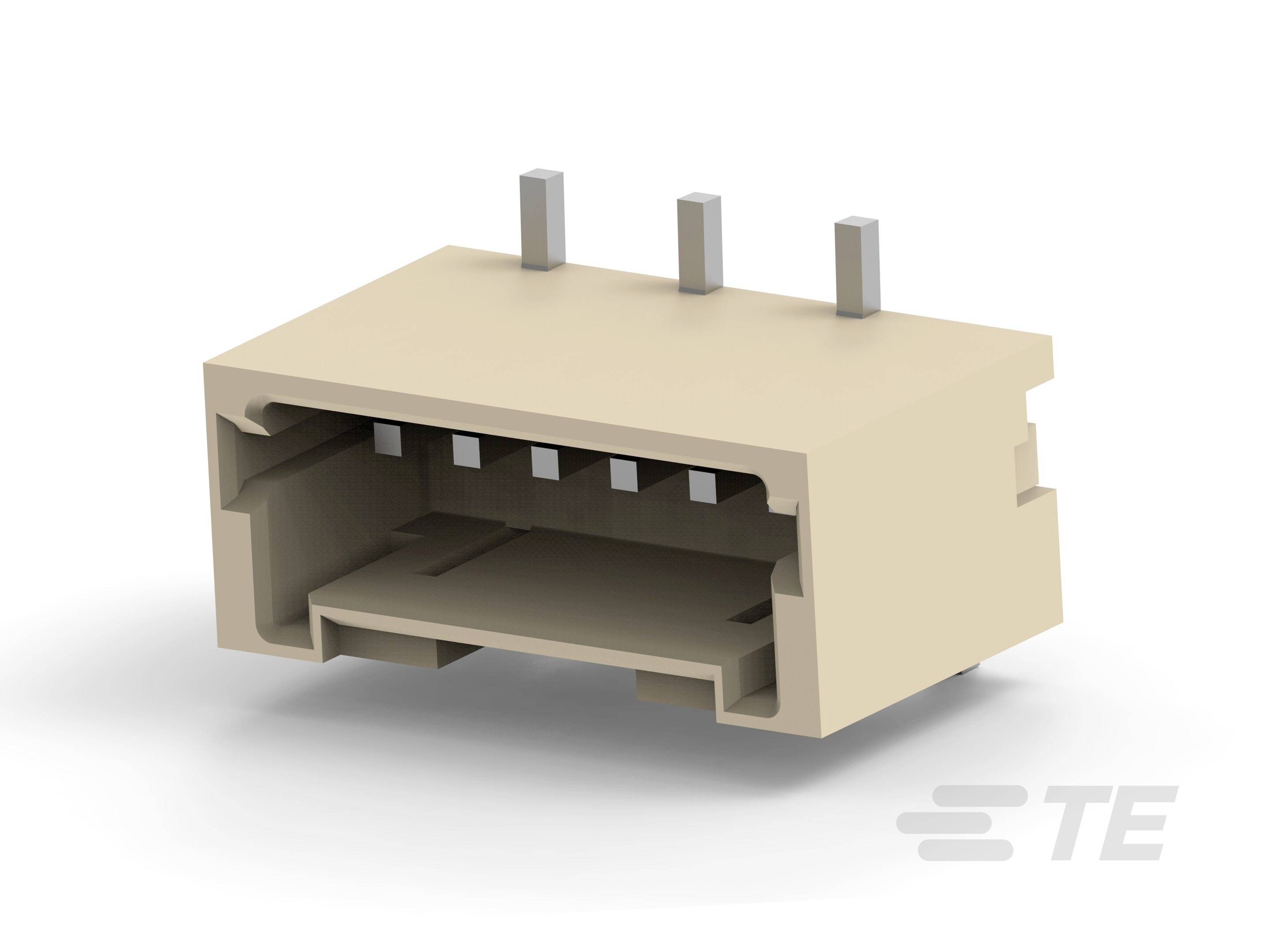 Steckverbinder mit drei Pins und rechteckiger Form, beige Farbe. Geeignet für elektrische Verbindungen in technischen Geräten.